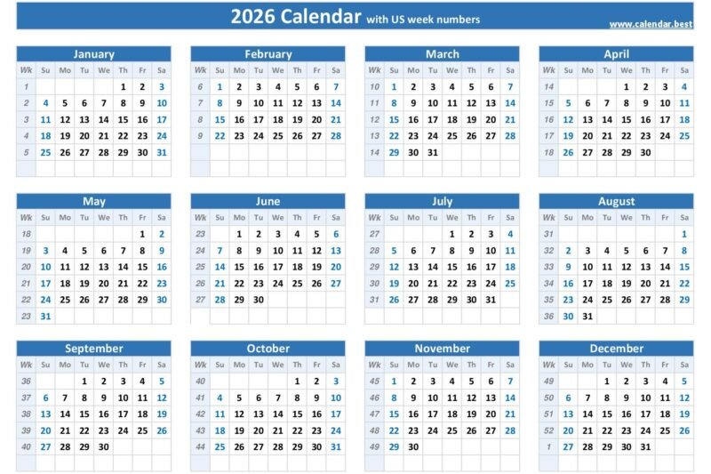 Calendar With Week Number 2026