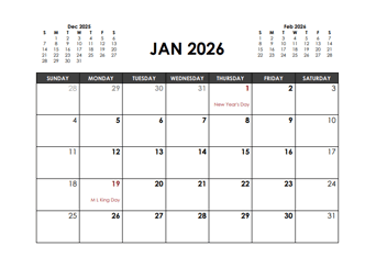 Free Printable 2026 Calendar Template