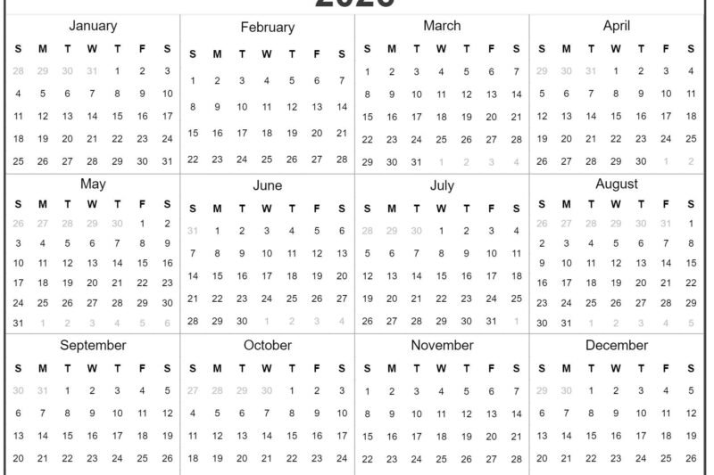 Printable Full Year 2026 Calendar