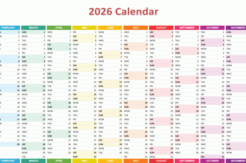 Google Sheets Calendar Template 2026
