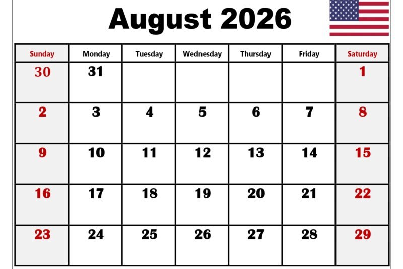 August 2026 Calendar With Holidays