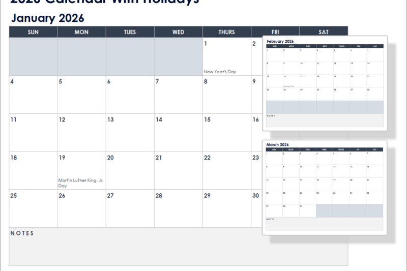 Google Sheet Calendar Template 2026