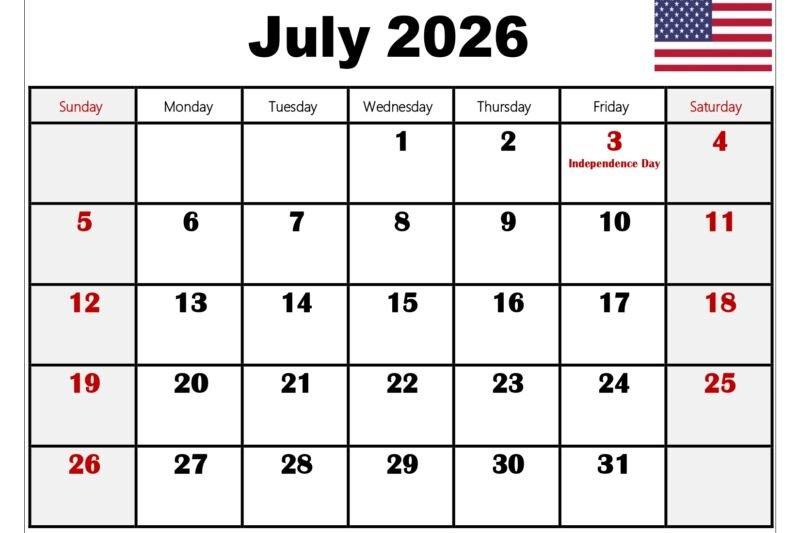 July 2026 Calendar With Holidays
