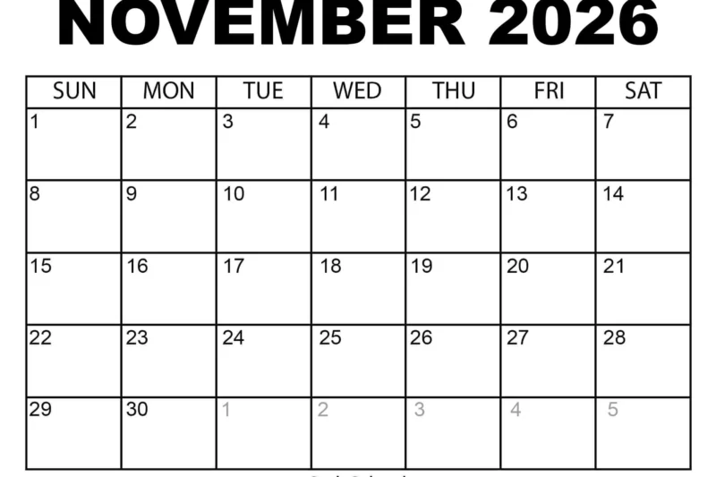 Printable Calendar For November 2026