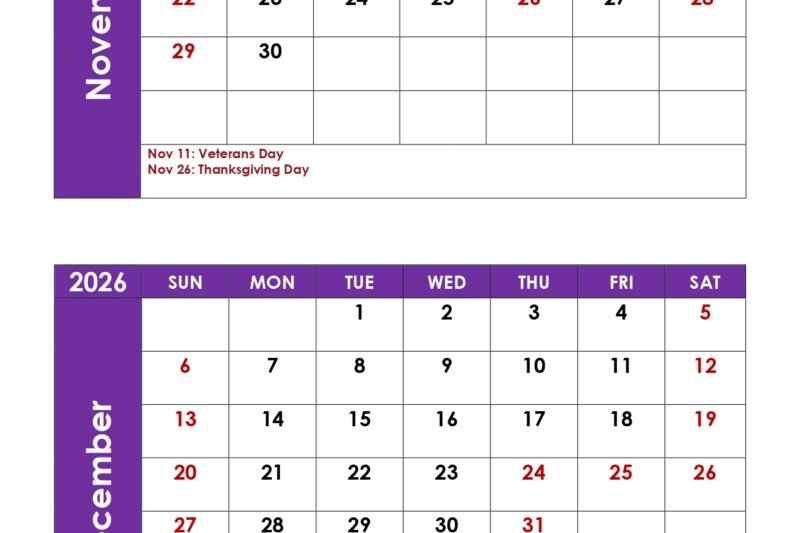 November And December 2026 Calendar