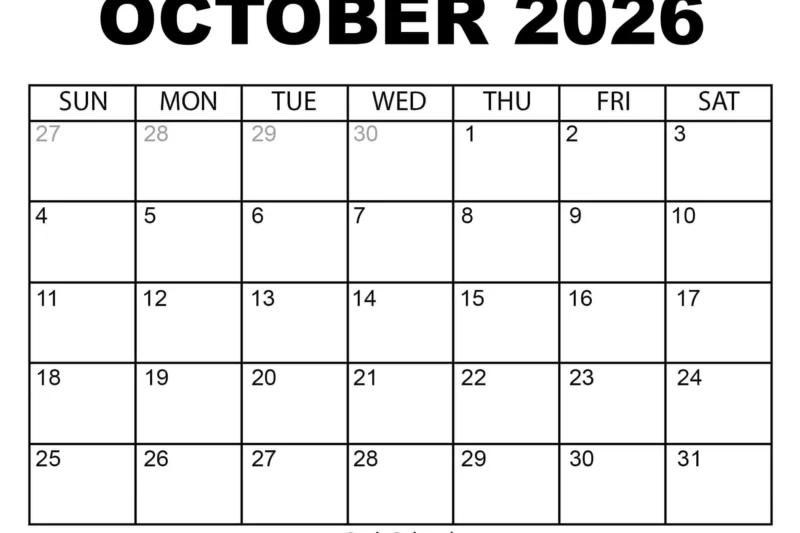 October 2026 Calendar Printable Free