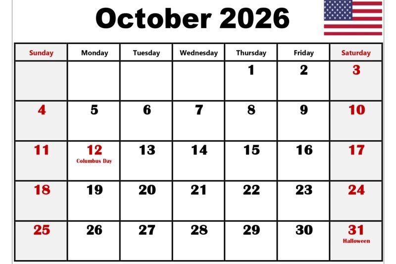 October 2026 Calendar With Holidays