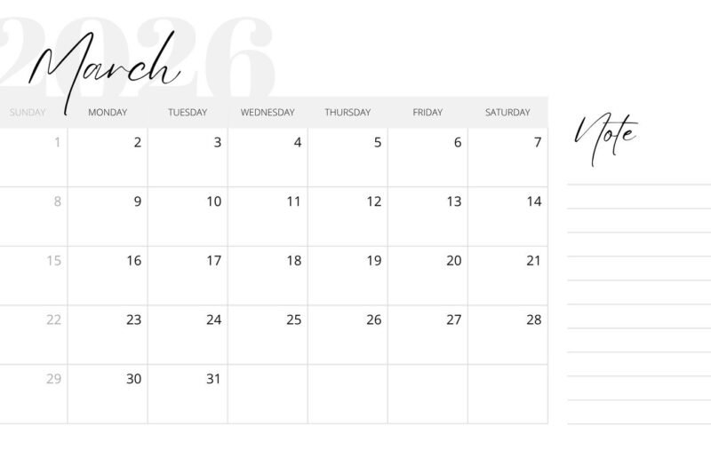 Canva Printable Monthly Calendar 2026
