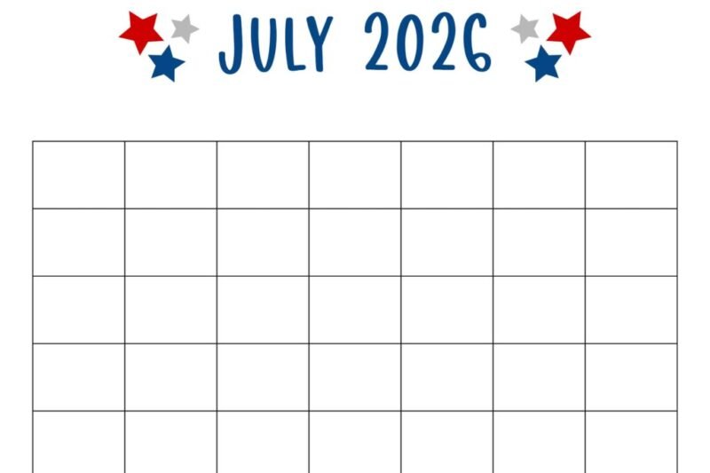Blank July 2026 Calendar Printable Pdf