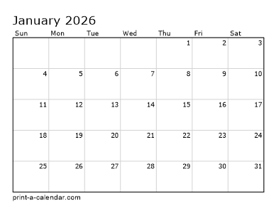 Print Blank Monthly Calendar 2026
