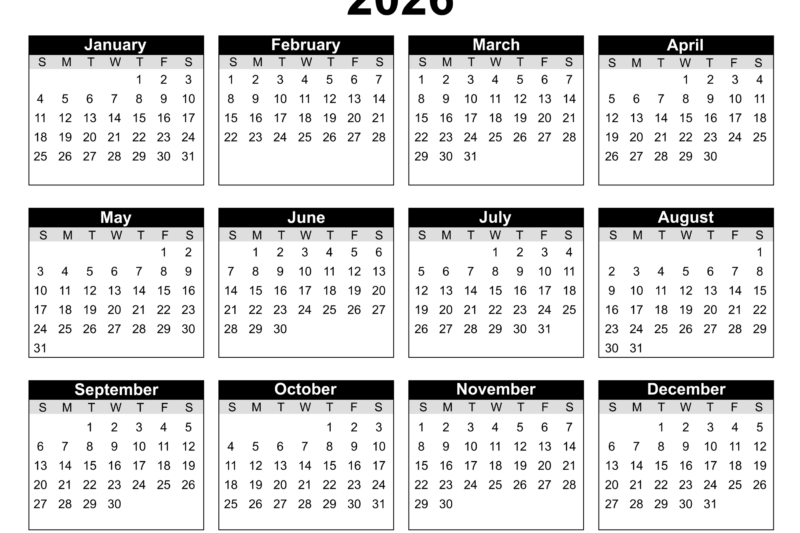 2026 Year Calendar Printable Free